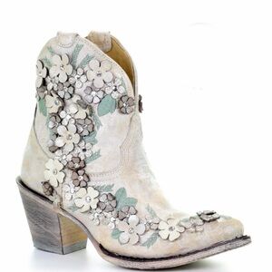 Corral White Floral Overlay Ankle Boot Size 9